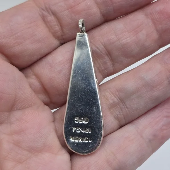 Taxco Lapis & Malachite Teardrop Pendant Hallmark 950 TS-101 Mexico - Picture 6 of 9